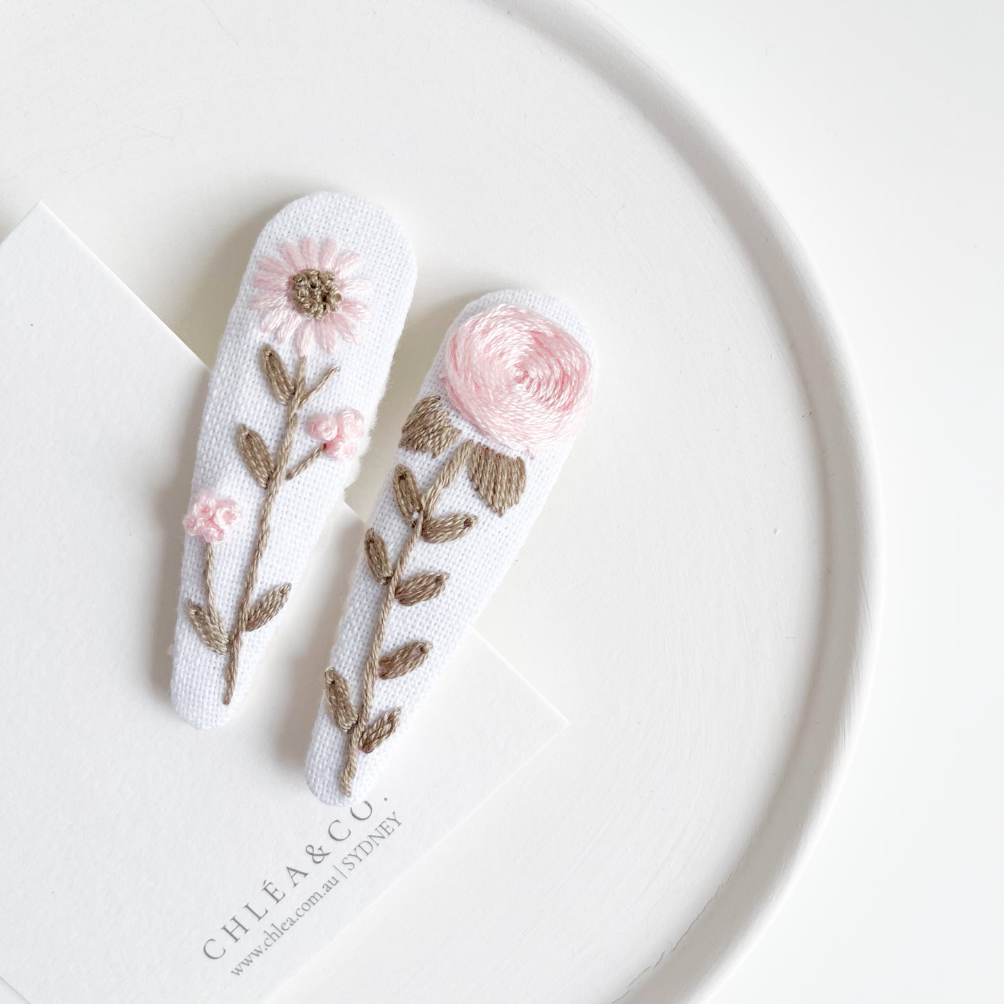 Pastel Rose | Set of 2 Embroidered Floral Hair Clips