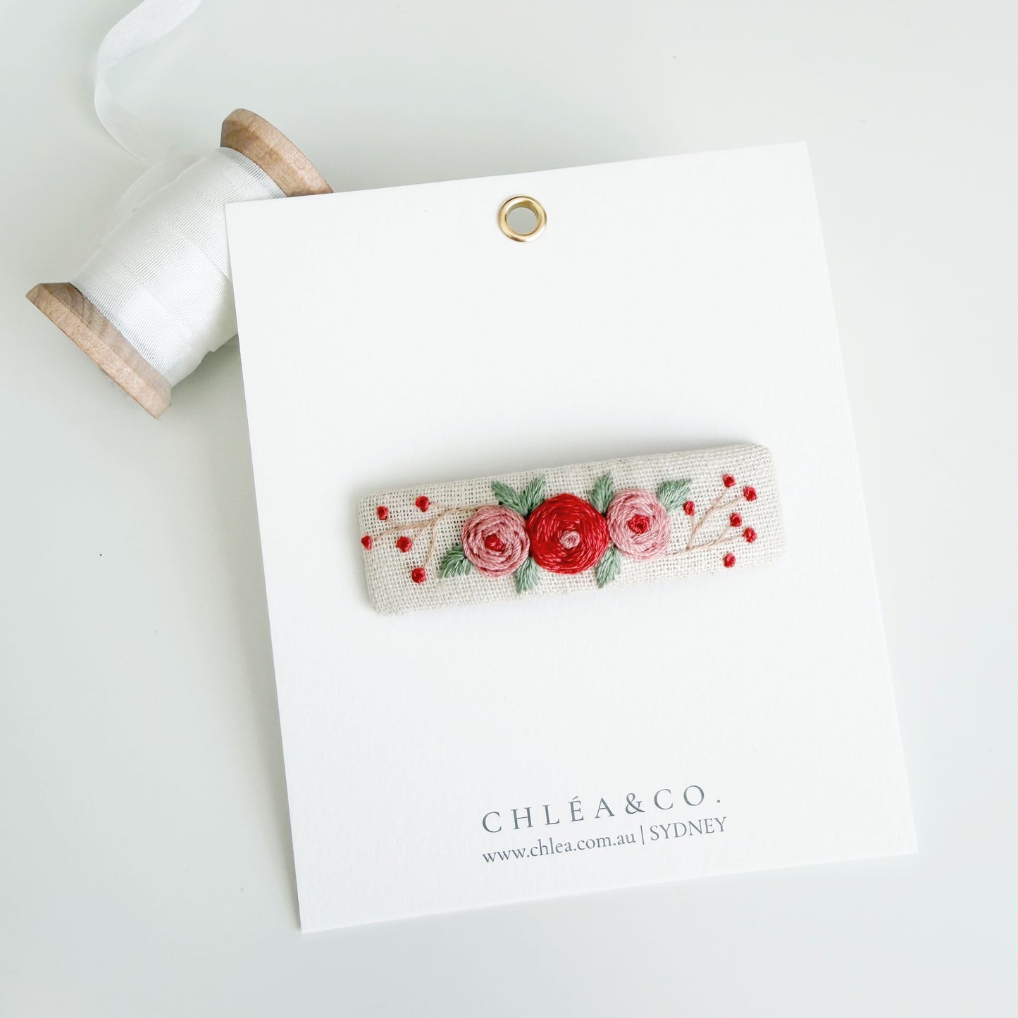 Embroidered Hair Clip | Winterberry Rose