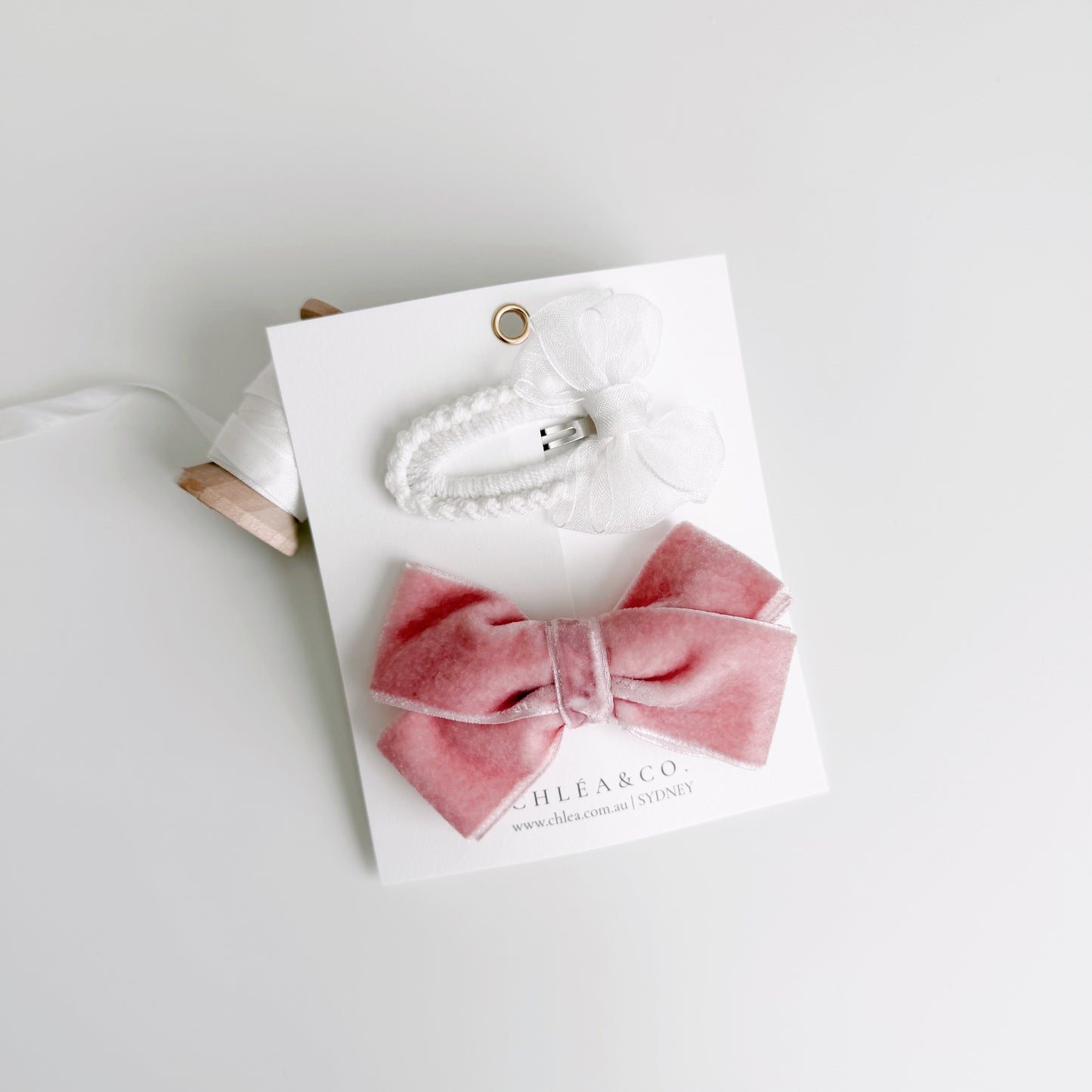 Simply Elegance Set Pink | 2pc Crochet Clip & Velvet bow