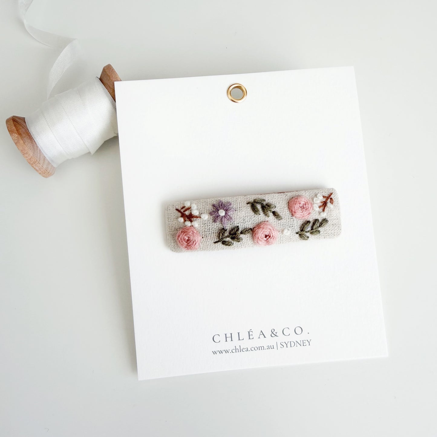 Embroidered Hair Clip | Pastel Rose