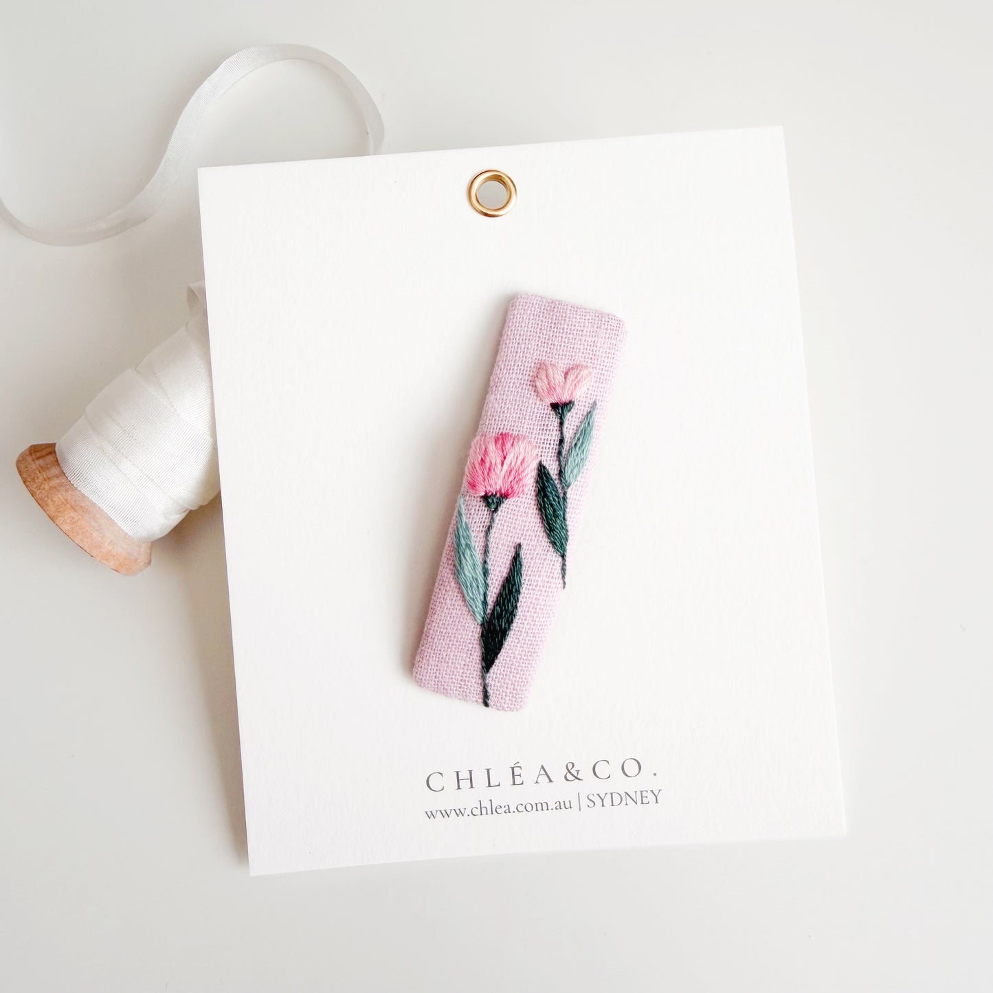 Embroidered Hair Clip | Pink Tulip