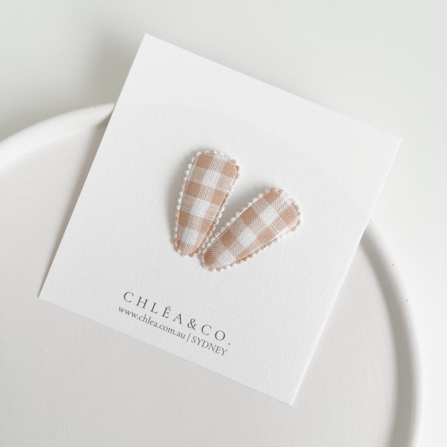 Petite Hazelnut Gingham Fabric Covered Snap Clip