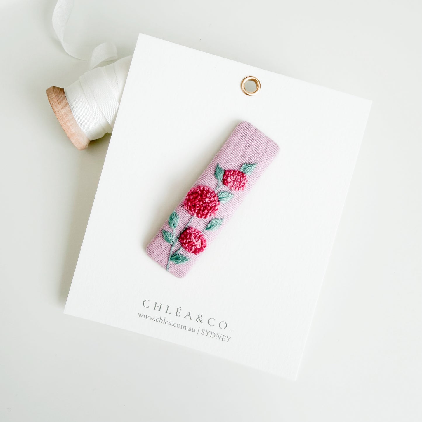 Embroidered Hair Clip | Pink Hydrangea