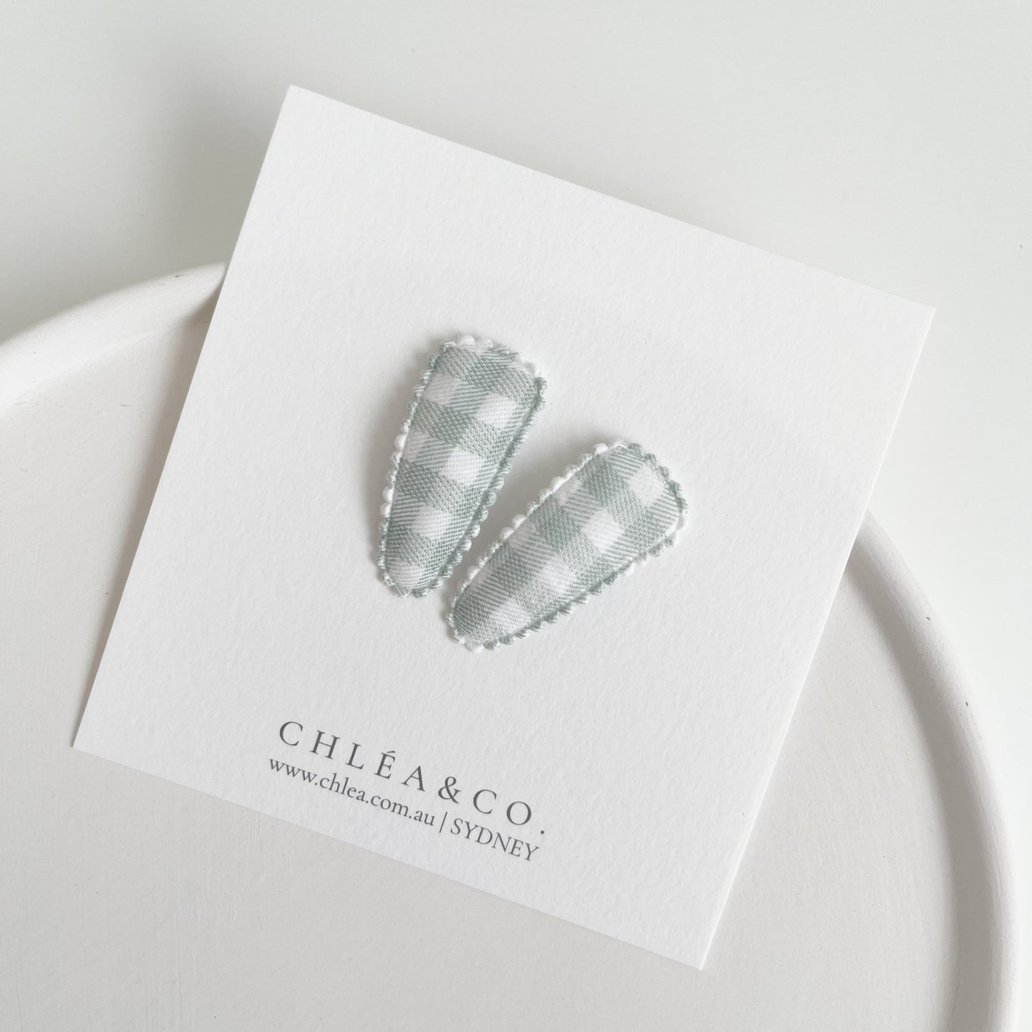 Petite Mint Gingham Fabric Covered Snap Clip