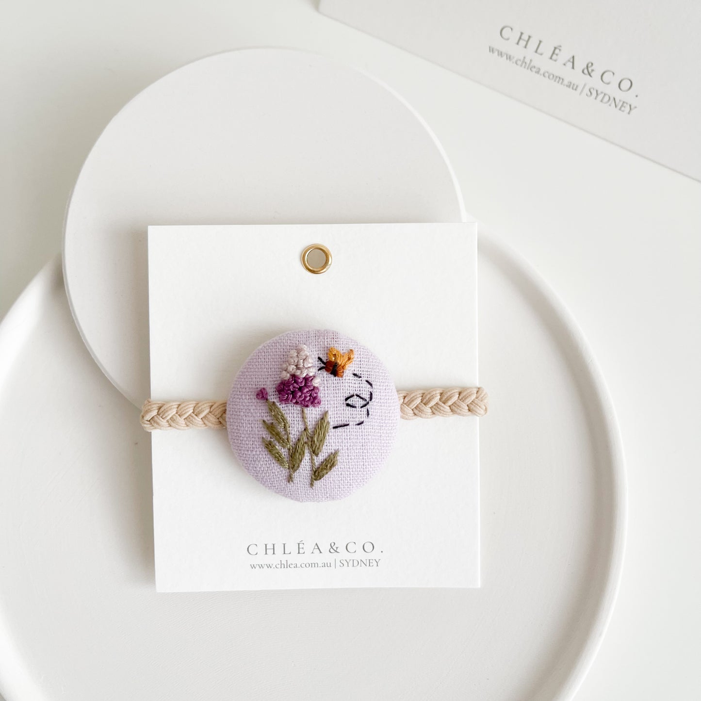 Embroidered Hair Ties | Purple Busy Bee