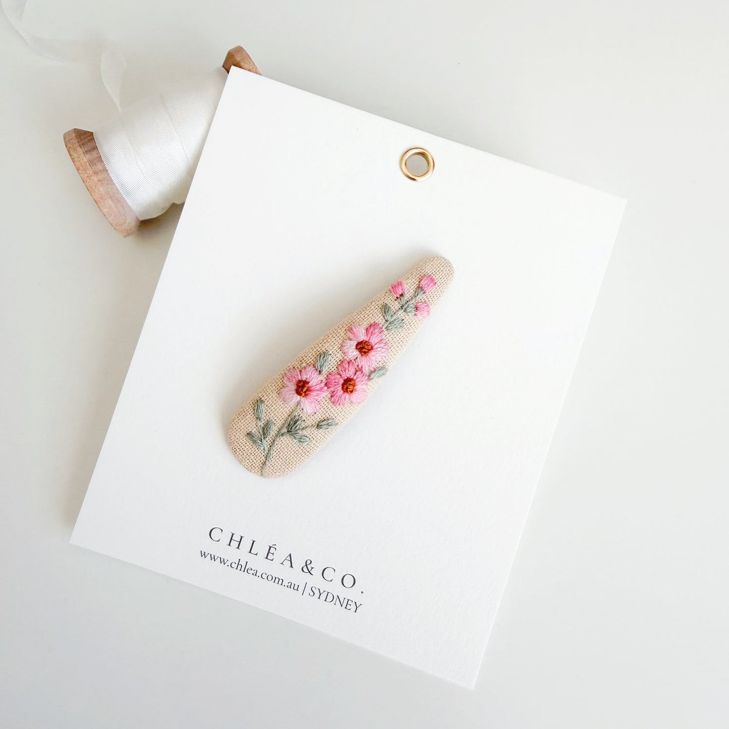 Dainty Pink Flower | Embroidered Hair Clip