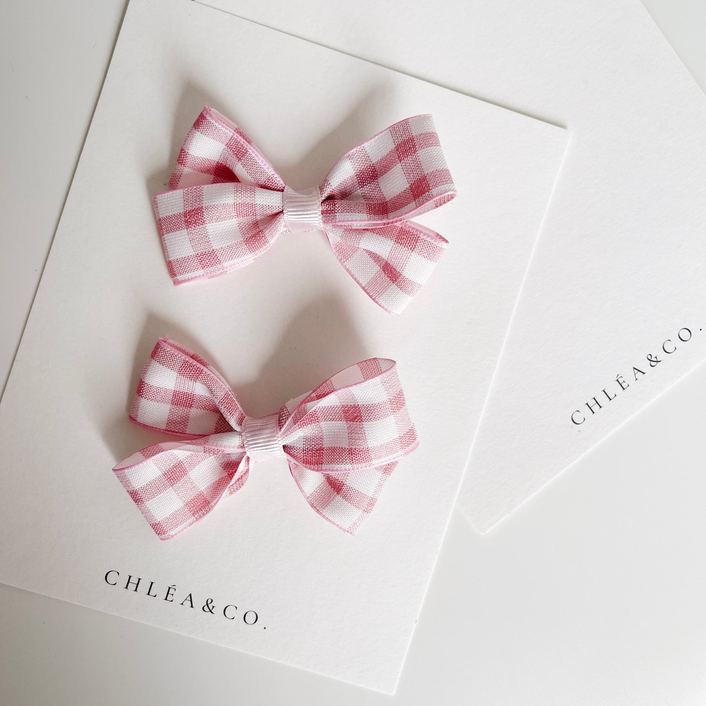 Pink Gingham Pigtail Bow Set