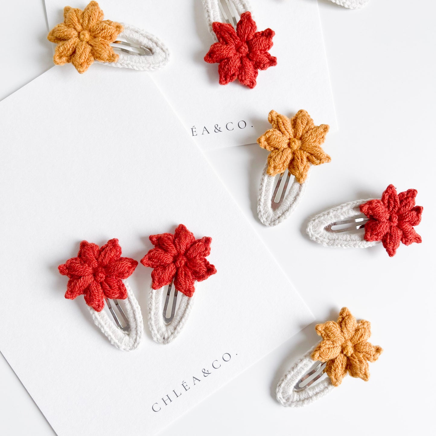 Set of 2 Clips Crochet Autumn Leaf