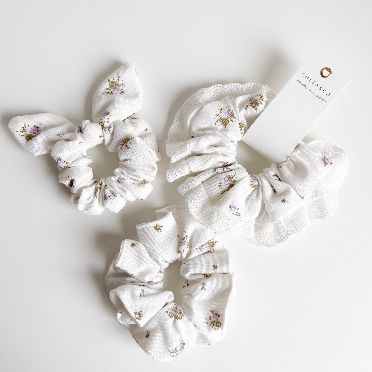 Purple Ditsy Floral Scrunchies