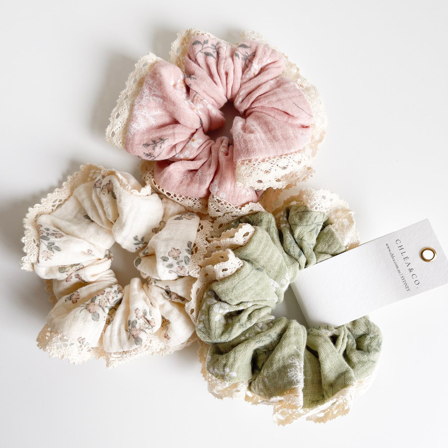 Set of 3 Vintage Muslin Scrunchies