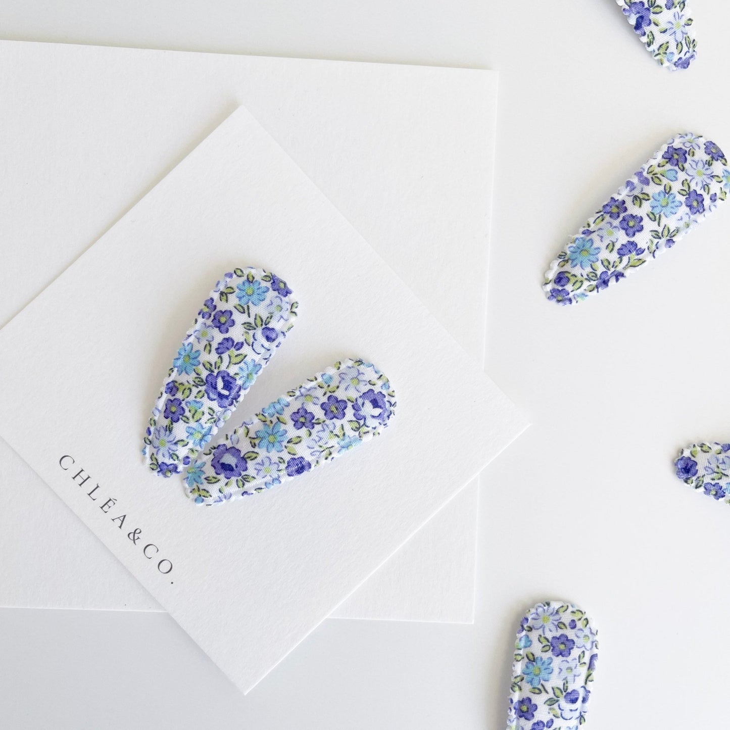 Dainty Blue Garden Fabric Covered Snap Clip - Chléa & Co.