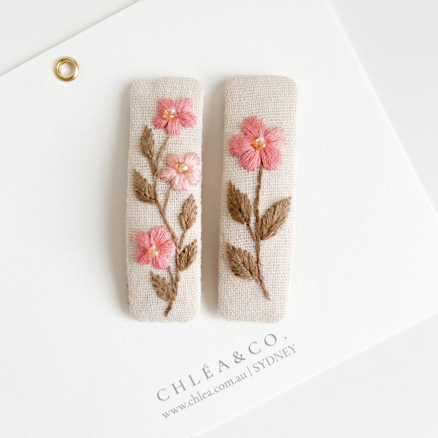 Eileen | Set of 2 Embroidered Floral Hair Clip - Chléa & Co.