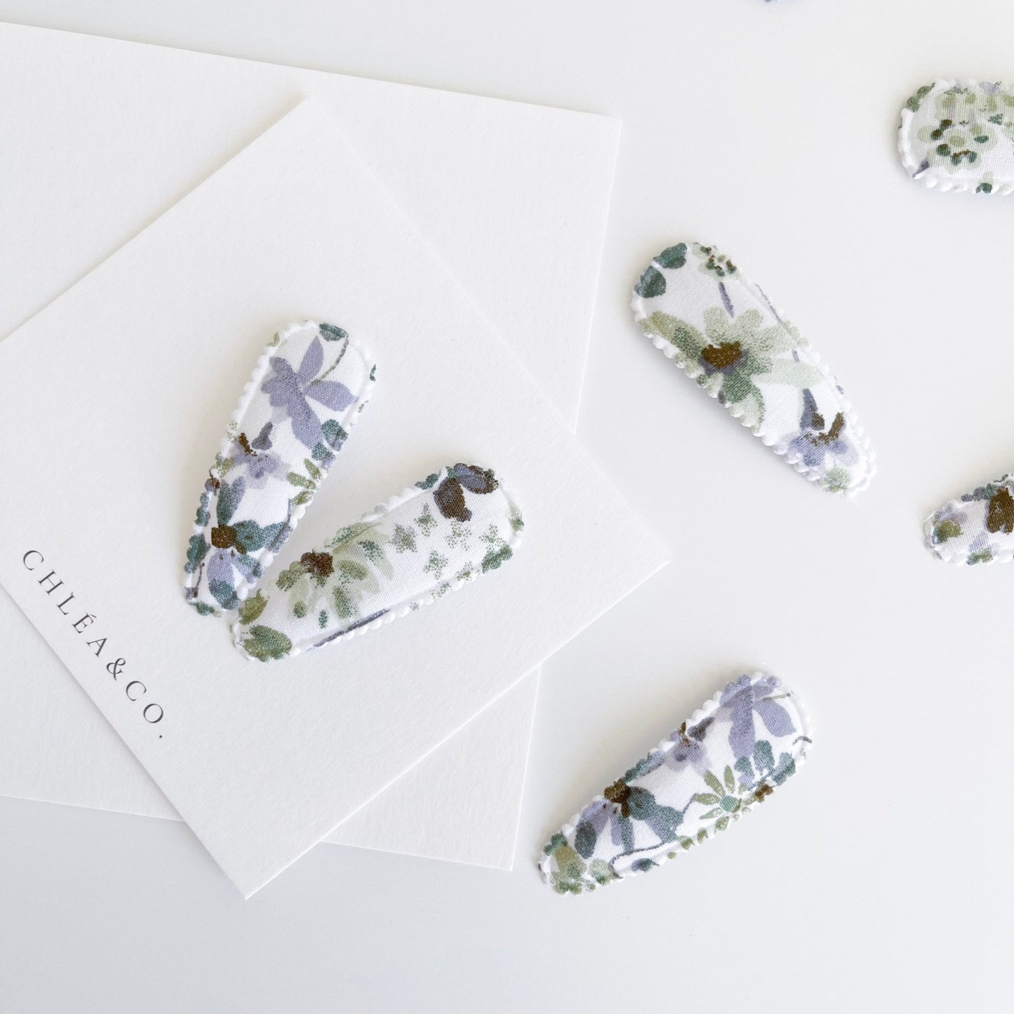 Morning Iris Fabric Covered Snap Clip - Chléa & Co.