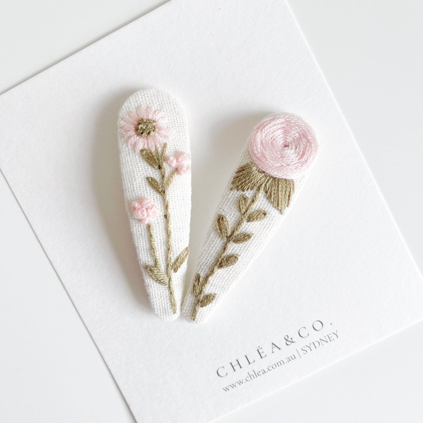 Pastel Rose | Set of 2 Embroidered Floral Hair Clips - Chléa & Co.