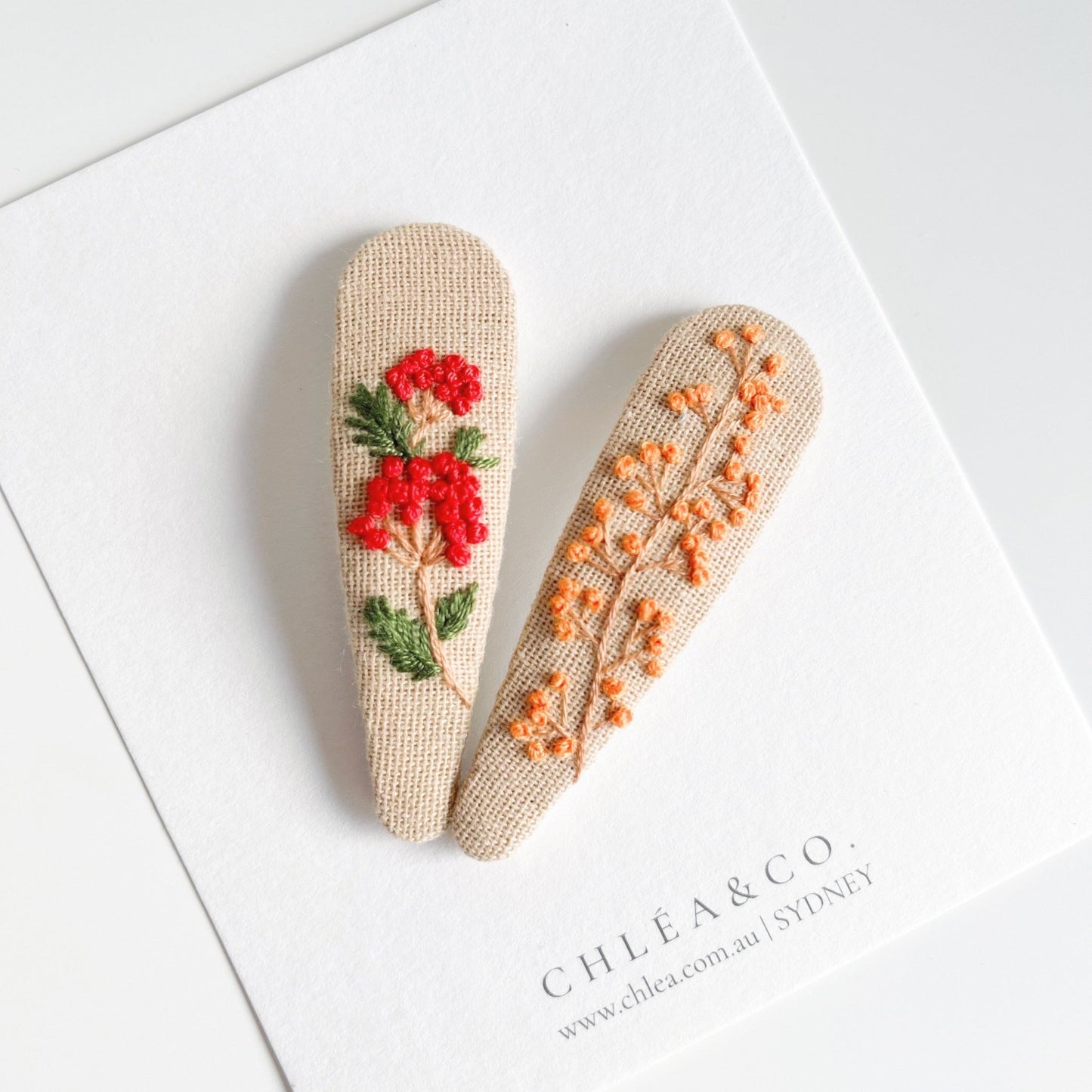 Red Mable | Set of 2 Embroidered Floral Hair Clip - Chléa & Co.