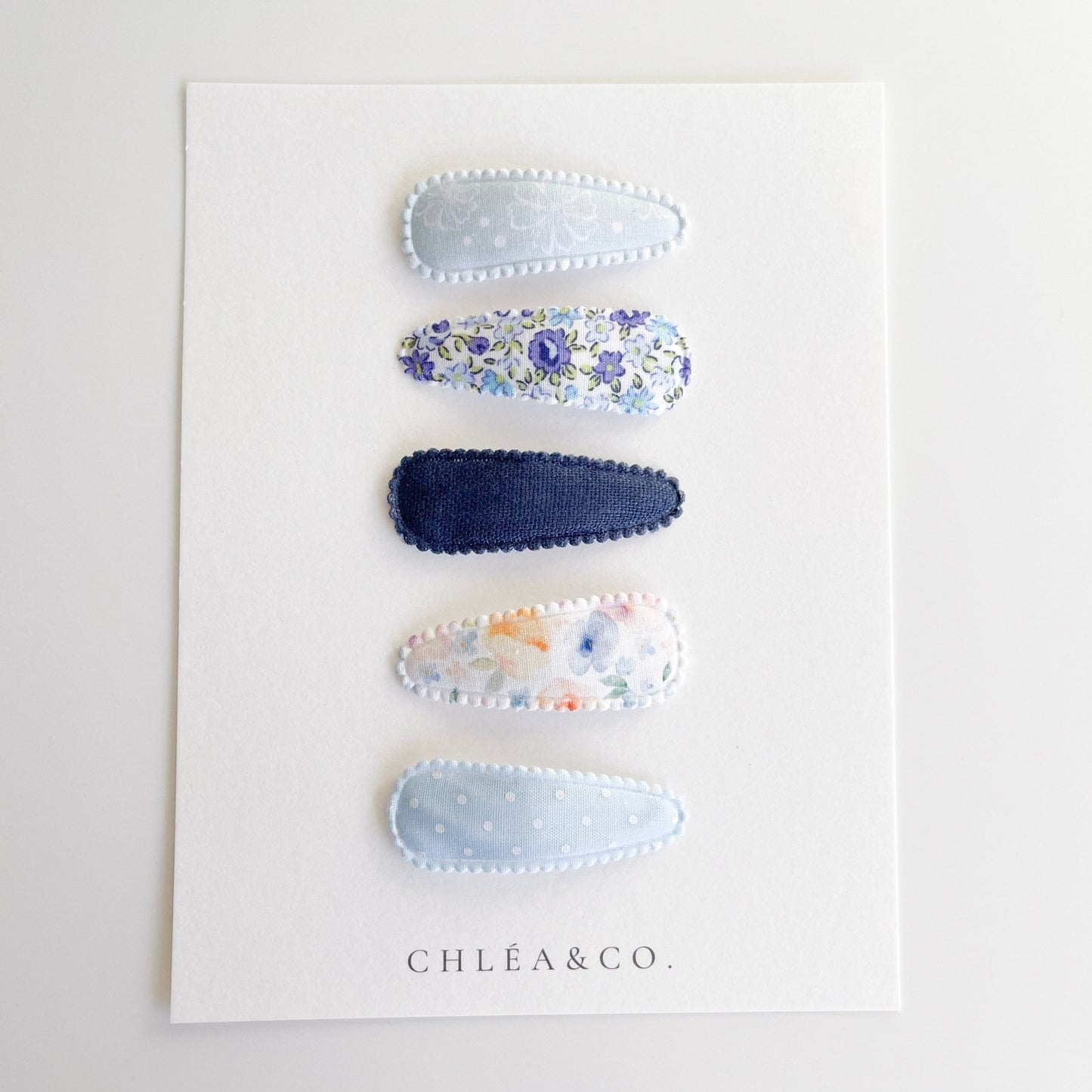 Set of 5 Vintage Blue Fabric Covered Snap Clip - Chléa & Co.