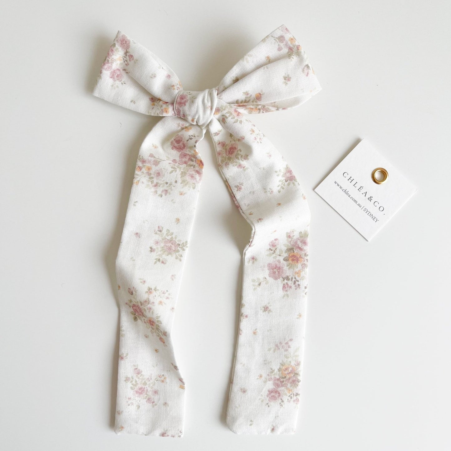 Tea Rose Long Tail Bow - Chléa & Co.