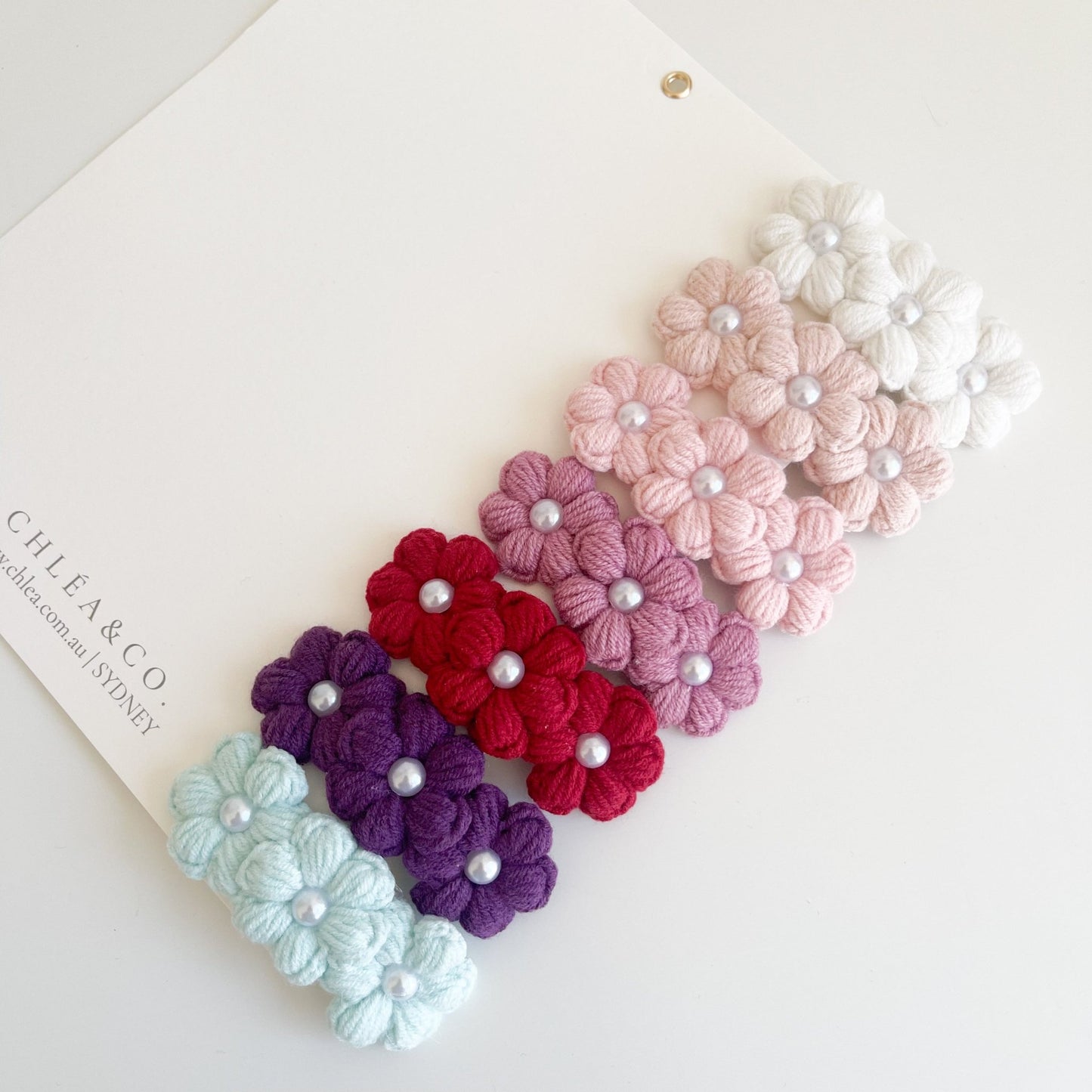 Triple Pearl Daisy Crochet Clip - Chléa & Co.