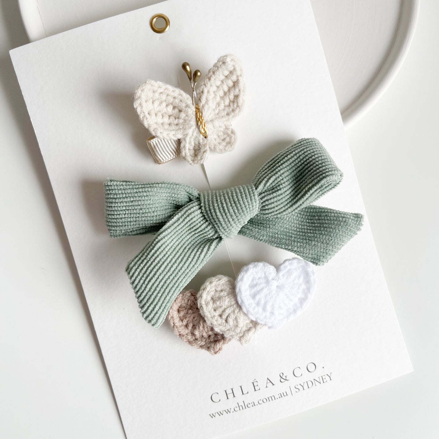Bow & Crochet Clip Set