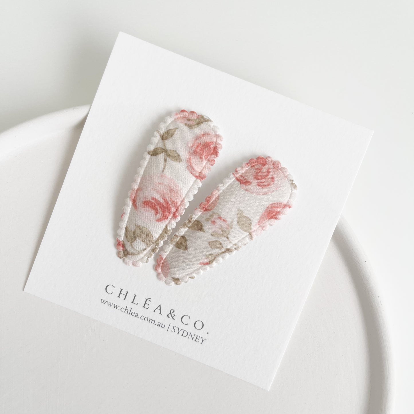 Blush Garden Rose Fabric Covered Snap Clip