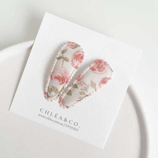 Blush Garden Rose Fabric Covered Snap Clip