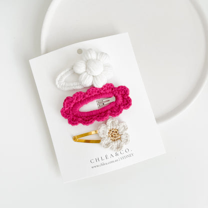 Spring Pastel Bloom Crochet Clip Set