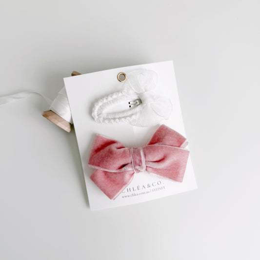 Simply Elegance Set Pink | 2pc Crochet Clip & Velvet bow