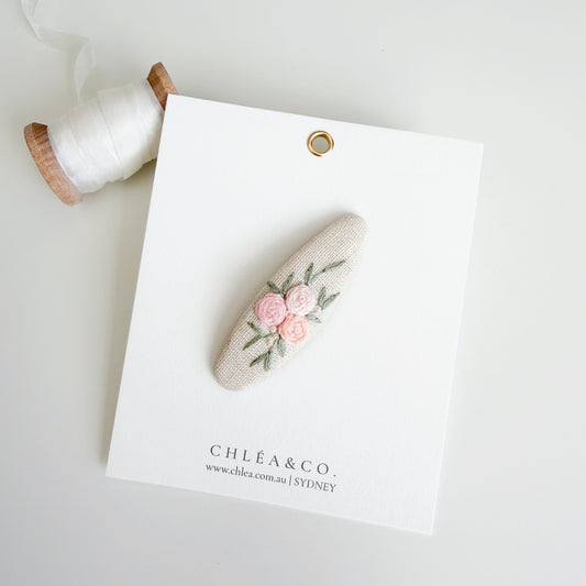 Rose Bouquet | Embroidered Oval Hair Clip