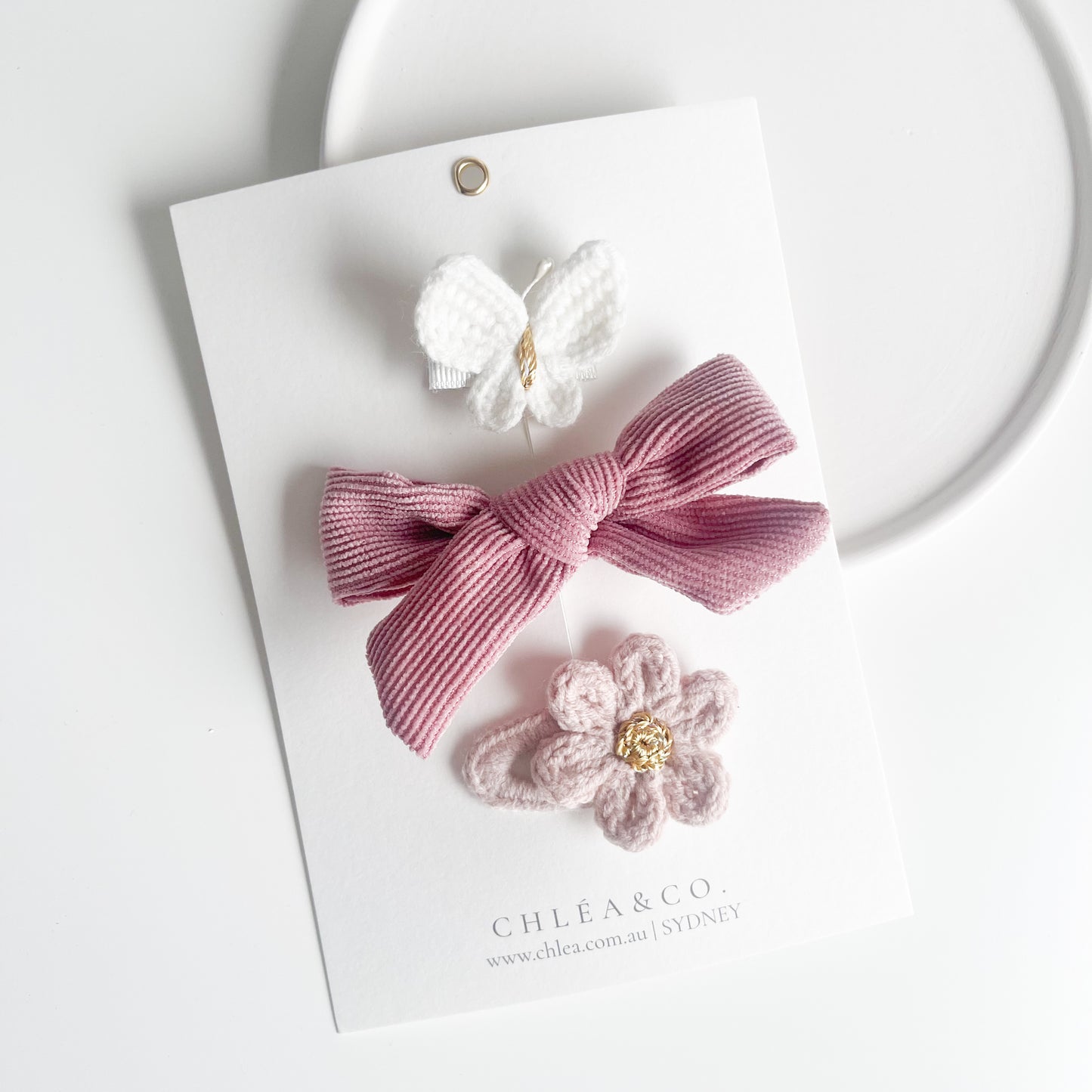 Bow & Crochet Clip Set