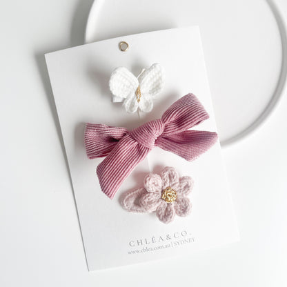 Bow & Crochet Clip Set