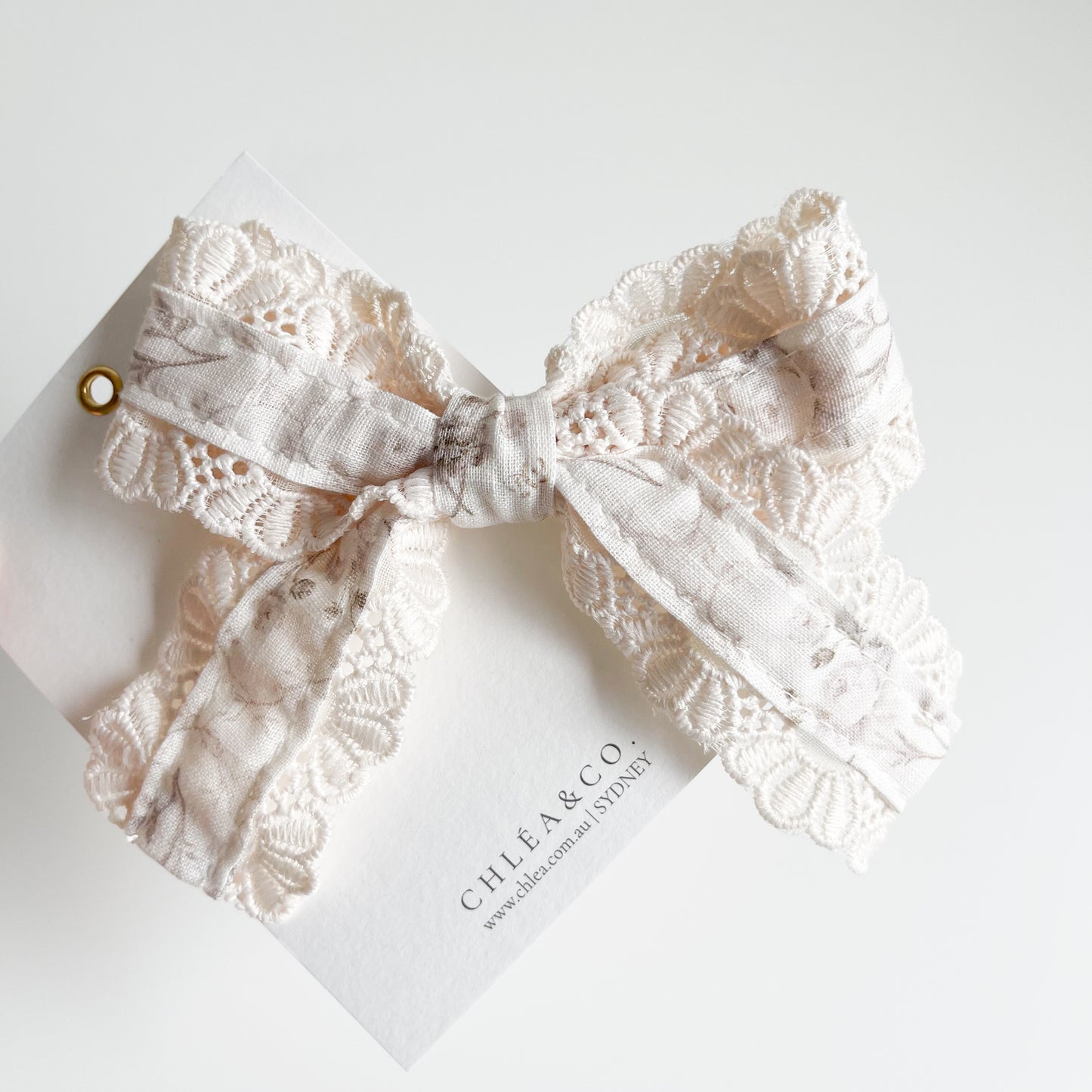 Grey Wildflower Lace Classic Bow