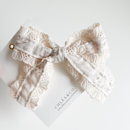 Grey Wildflower Lace Classic Bow