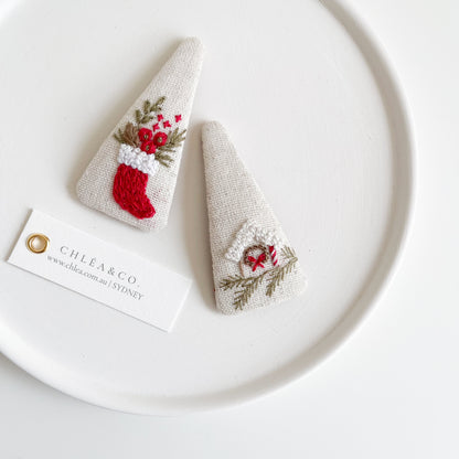 Christmas Embroidered Hair Clip