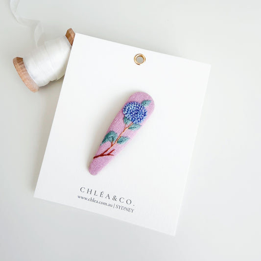 Purple Hydrangea | Embroidered Teardrop Hair Clip