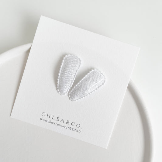 Petite White Linen Fabric Covered Snap Clip