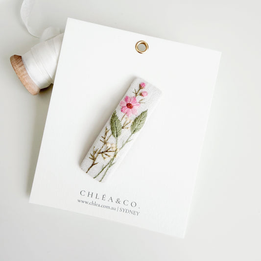 Embroidered Hair Clip | Pink Cosmos