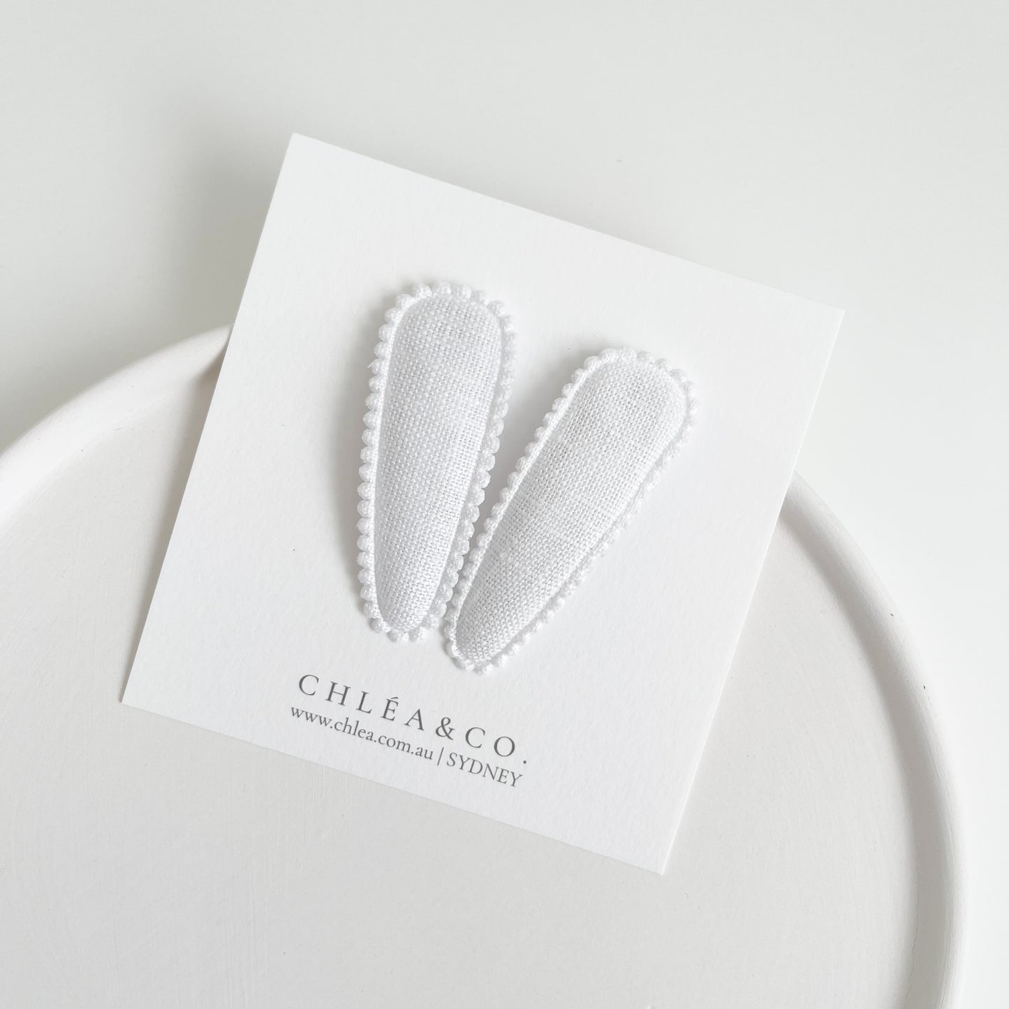 White Linen Fabric Covered Snap Clip