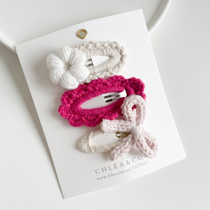 Spring Pastel Bloom Crochet Clip Set