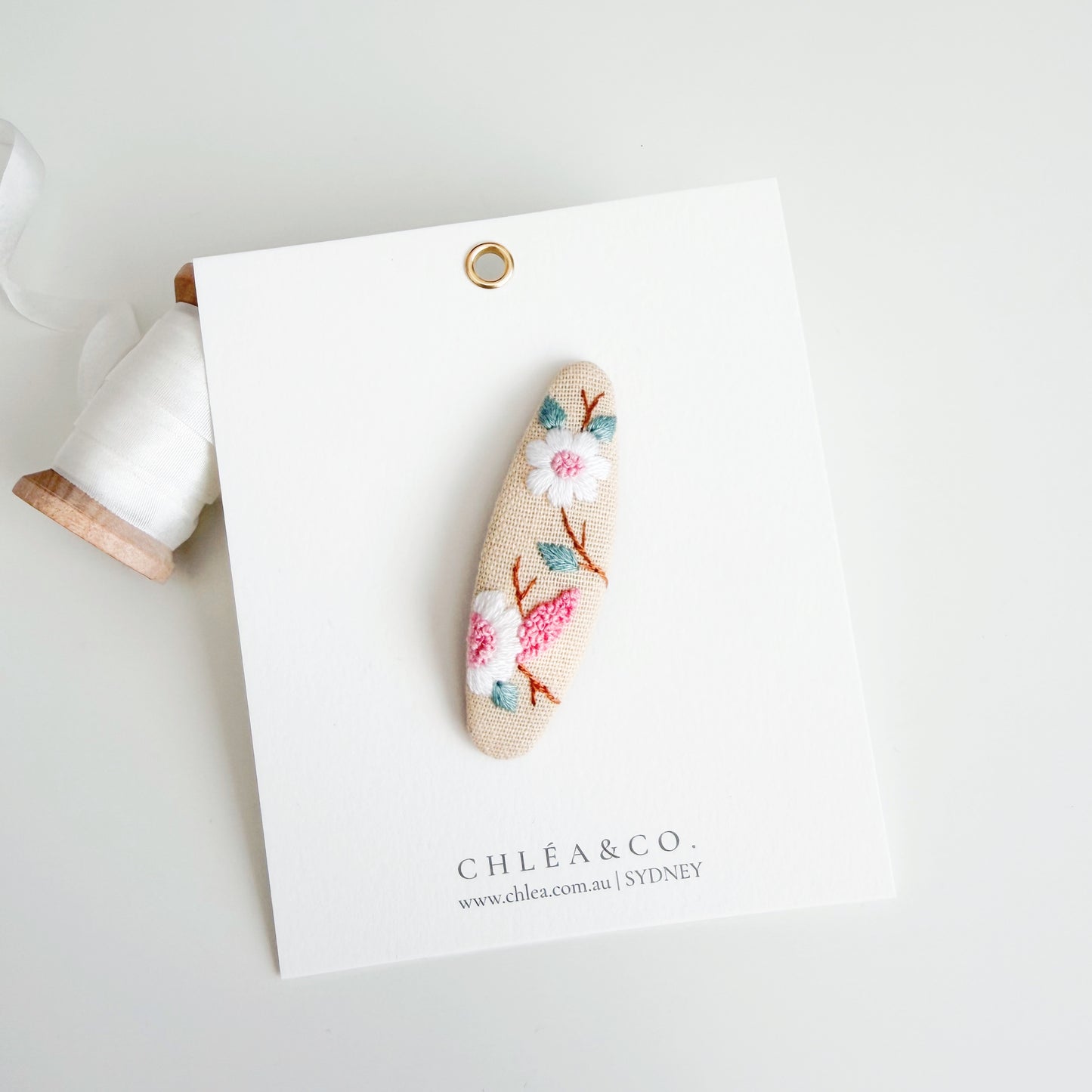 Embroidered Cherry Blossom | Oval Hair Clip