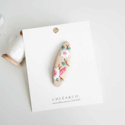 Embroidered Cherry Blossom | Oval Hair Clip