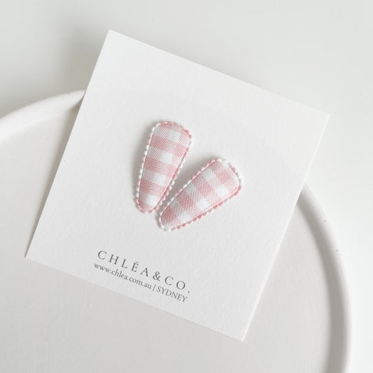 Petite Pink Gingham Fabric Covered Snap Clip