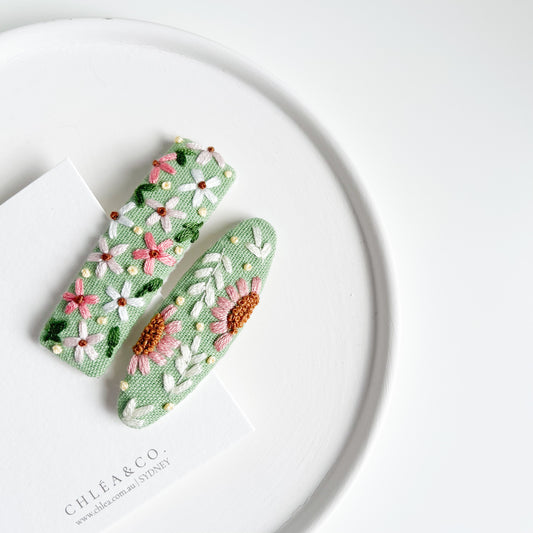 Summer Flowers | Set of 2 Embroidered Floral Hair Clips