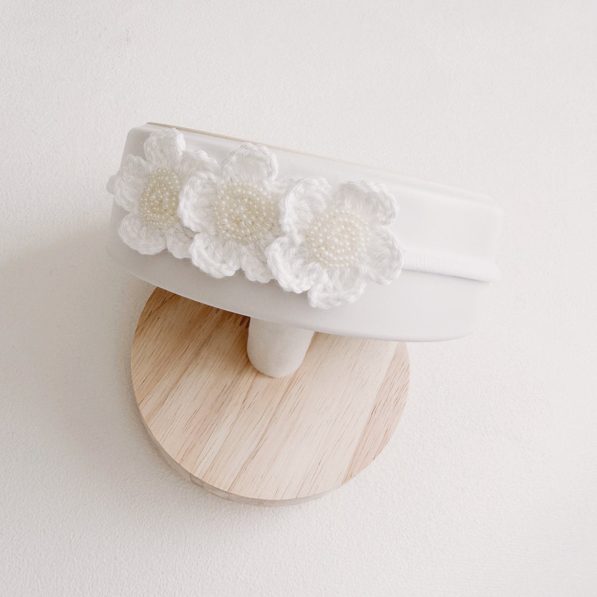 Grace Floral Crochet Baby Headband | White Nylon Band
