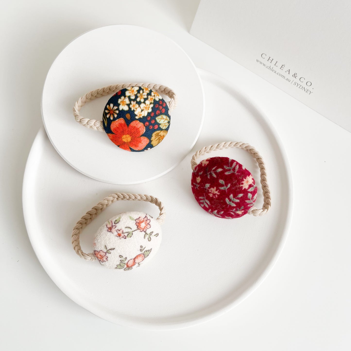 Vintage Fabric Button Hair Ties