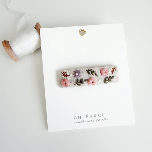Embroidered Hair Clip | Pastel Rose