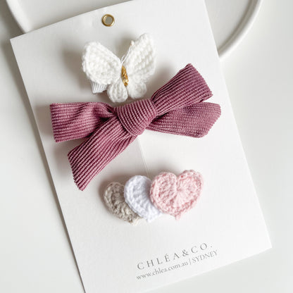 Bow & Crochet Clip Set