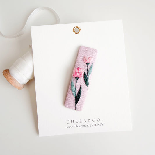 Embroidered Hair Clip | Pink Tulip