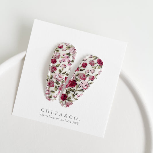 Dainty Rose Fabric Covered Snap Clip