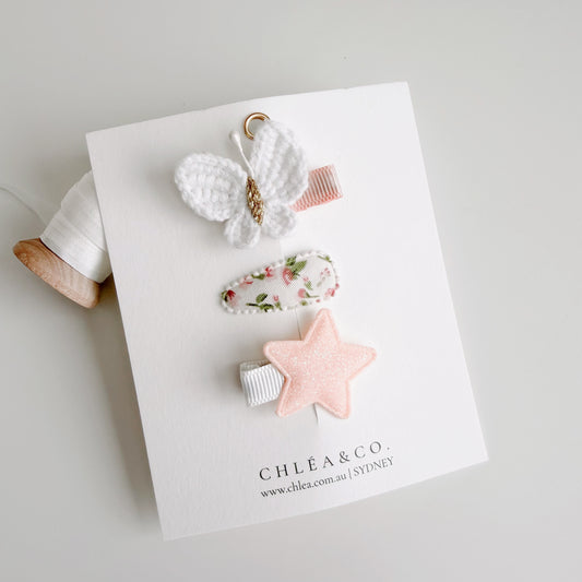 Whimsical Butterfly in Peach | 3pc Mixed Baby Hair Clips