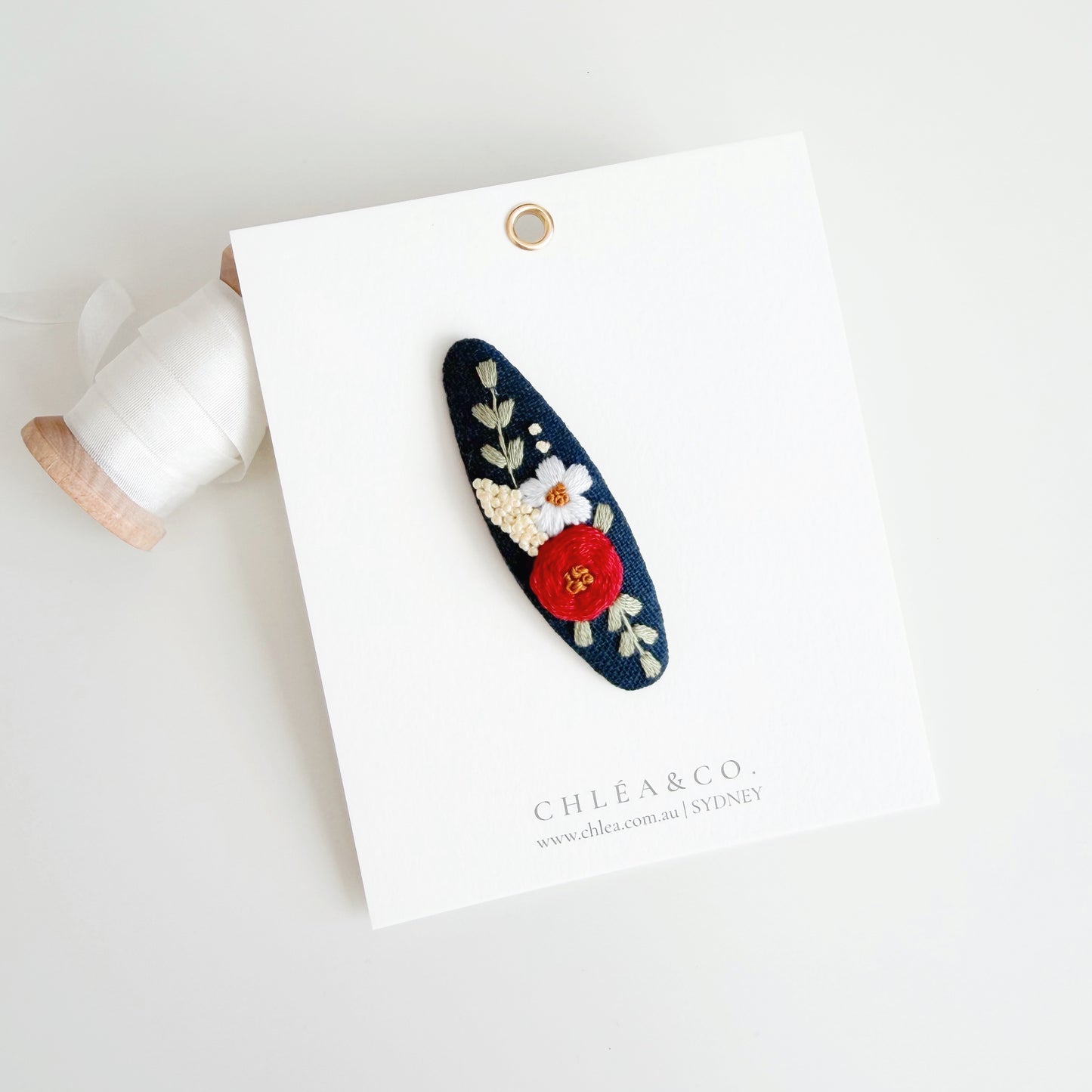 Midnight Meadow | Embroidered Oval Hair Clip
